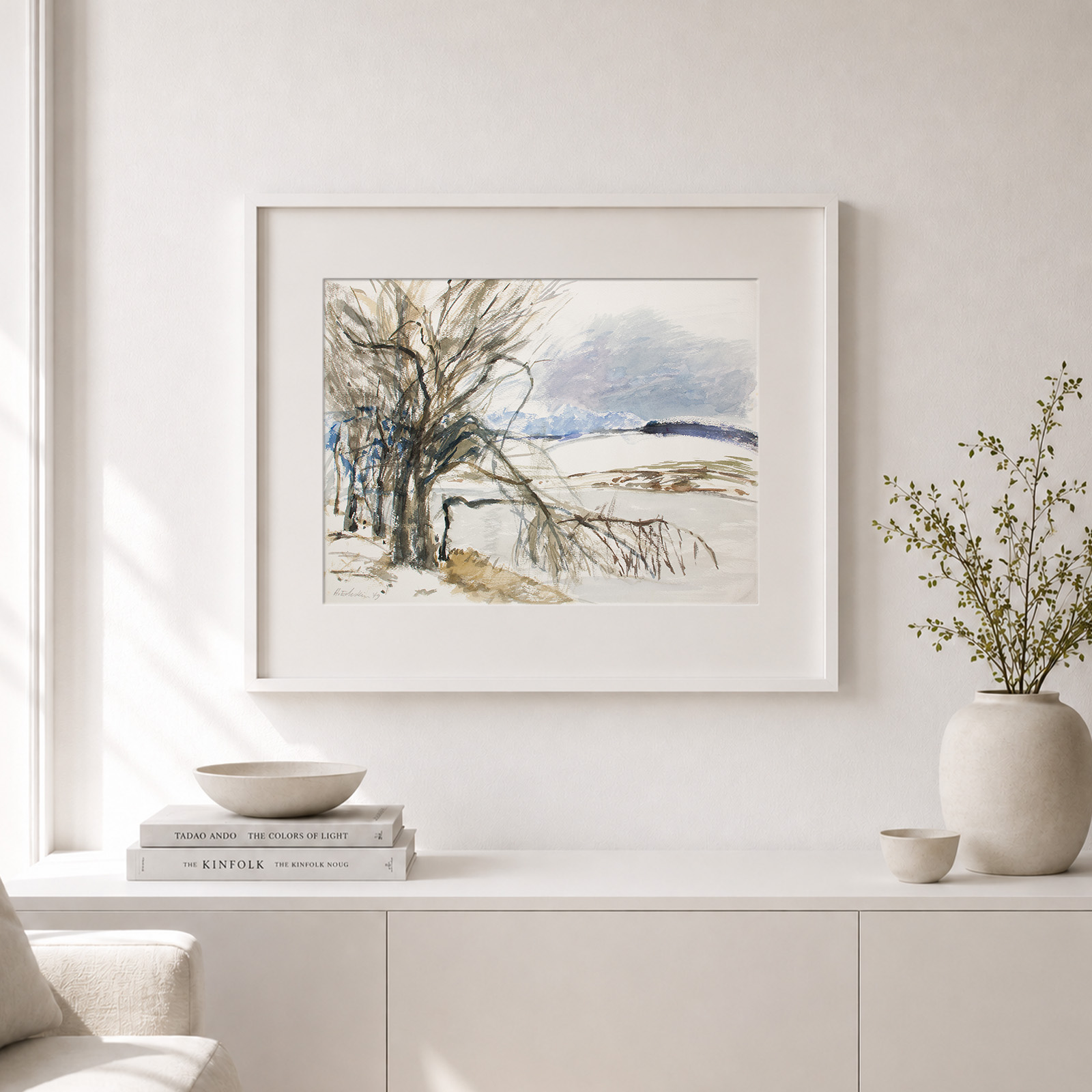 Aquarell "Zugefrorener Teich (Linden)" – Bild 2
