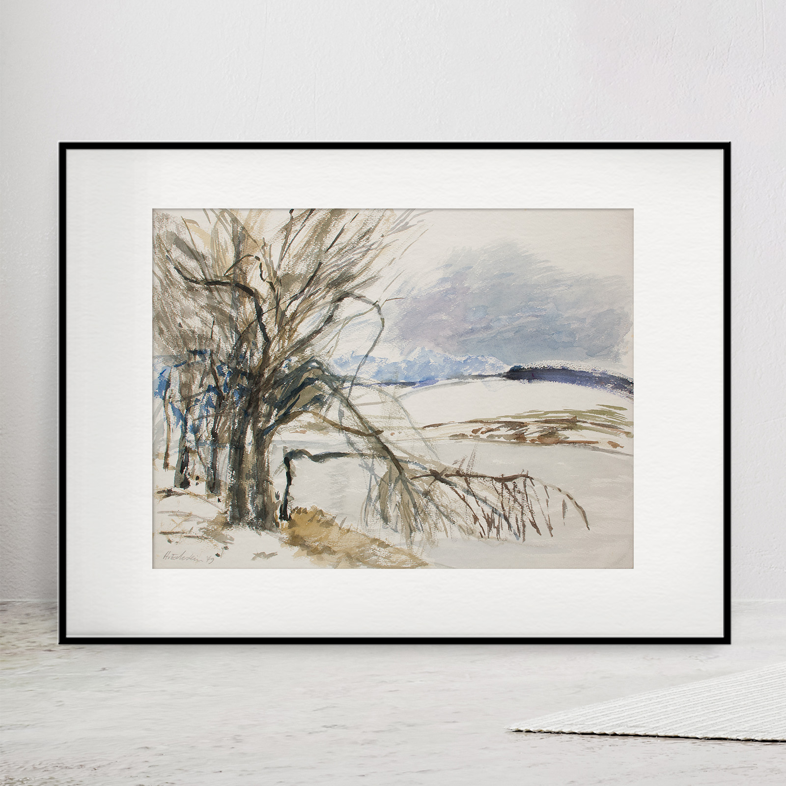 Aquarell "Zugefrorener Teich (Linden)" – Bild 3